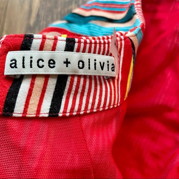 Alice and Olivia Sports Muiltistripes Delora Tie Waist Mock Neck Jersey Midi - Picture 8 of 15